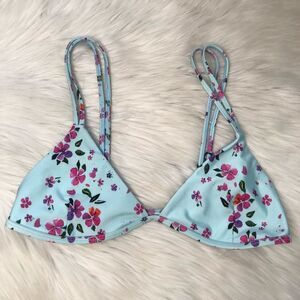 Lali + Layla Floral Bikini Beach Swim Blue Top Size Large NWT